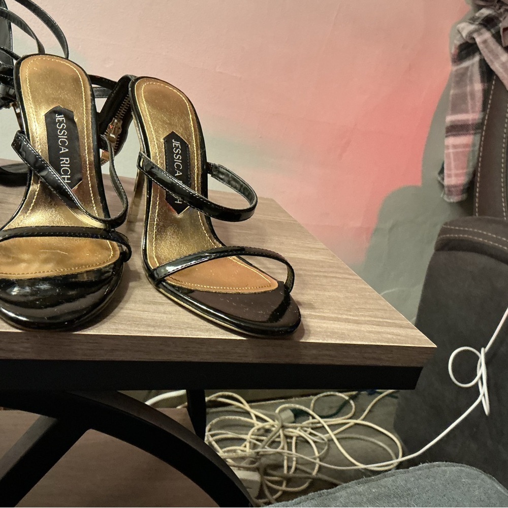 Jessica Black Patent Strappy Heels